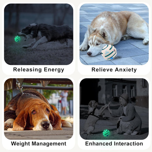 Wobble Giggle Ball for Dogs, Wiggle Glow Ball Dog Toy, Interactive Glow in The Dark Dog Toys for Small/Medium/Large Dogs, Fun Giggle Sounds When R...