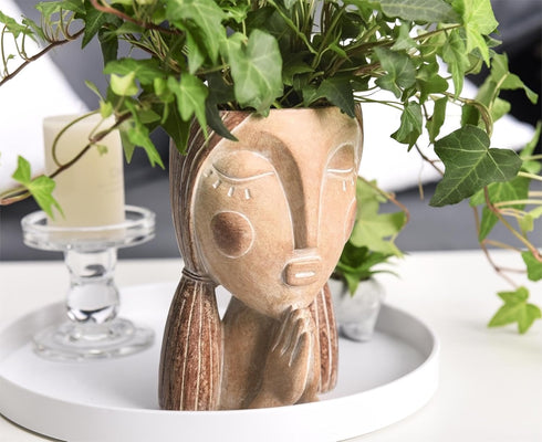 Face Planter Pots with Drainage Hole, Resin Head Planters for Indoor Plants Flower Plant Pots Succulent Pot, Cute Girl Face Planter Gifts for Love...