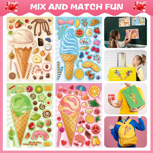 Ice Cream Party Kids Sticker Sheets, 36 Sheets Build Your Own Stickers, Mix And Match Ice Cream Decals Stickers, DIY Crafts Stickers Face Stickers...