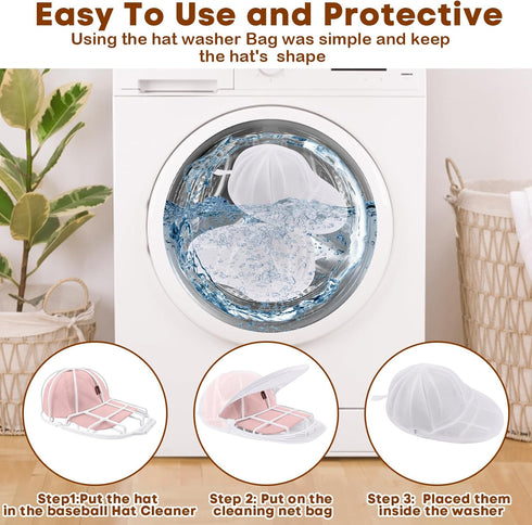 SelfTek Cap Washer for Baseball Caps,2Pack Hat Cleaner for Baseball Caps,Baseball Hat Washer Mesh Bags Compatible with Many Baseball Cap Washing C...