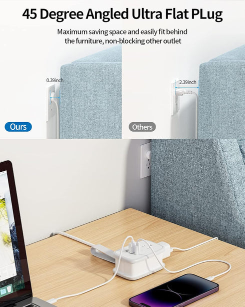 USB C Travel Power Strip, NTONPOWER Flat Plug Power Strip with 3ft Wrapped Around Extension Cord, 2 Outlets 3 USB Ports(1 USB-C) Cruise Ship Appro...