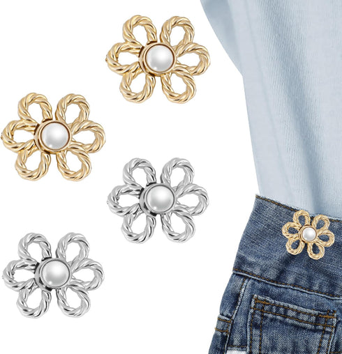 Pant Waist Tightener, 4 Sets Detachable Flower Jean Buttons for Loose Jeans No Sew and No Tools Instant Button Pins for Pants Jeans Waist Tightene...