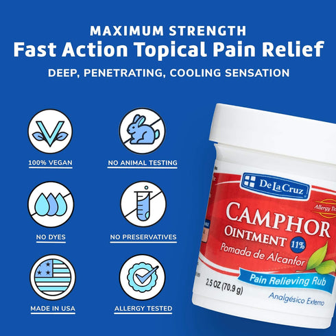 De La Cruz Cream - Maximum Strength Muscle and Joint Camphor Ointment to Reduce Pain 11% - 5.5 oz, Jumbo Jar...