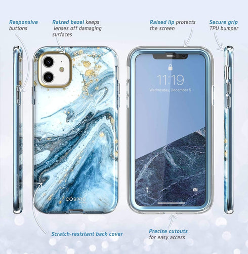 i-Blason Cosmo Series Case for iPhone 11 (2019 Release), Slim Full-Body Stylish Protective Case with Built-in Screen Protector, Blue, 6.1''...
