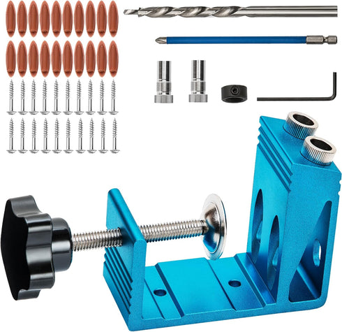 Pocket Hole Jig Kit Dowel Drill Joinery Screw Kit Carpenters Wood Woodwork Guides Joint Angle Tool All-In-One Drill Hole System Set -Upgrade Versi...