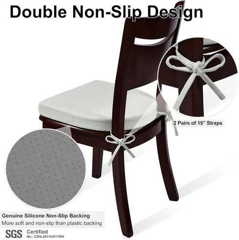 Shinnwa Kitchen Chair Cushions, Non-Slip Dining Chair Cushions with Ties and Machine Washable Cover, 17 x 16.5 x 2in, Off White...