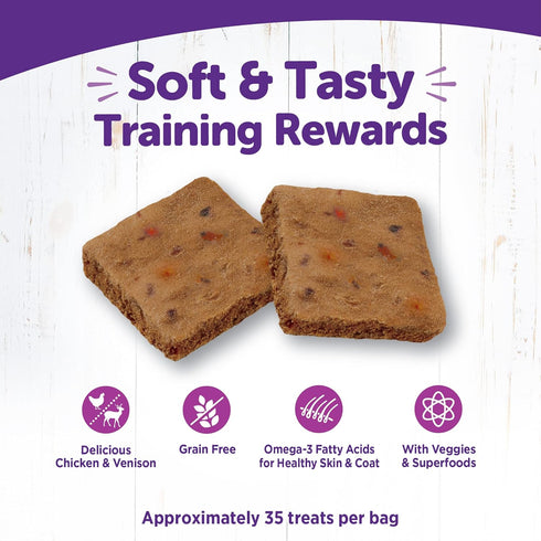 Wellness Rewarding Life Grain-Free Soft Dog Treats, Made in USA with Healthy Ingredients, Ideal for Training (Chicken & Venison Recipe, 6-Ounce Ba...