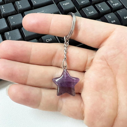 Amethyst Keychain, Crystal Star Pendant Keychain for Girls Gift, Backpack Accessories Stainless Steel Women’s Keyring...