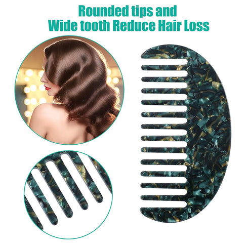 VOCOSTE 2 Pcs Hair Comb Wide Tooth, Anti-Static, for Thick, Curly Hair, Hair Care, Detangling Comb, for Wet and Dry Dark Green...