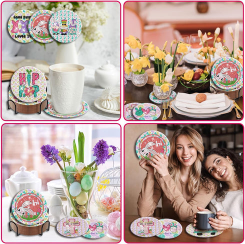 8 Piece Easter Diamond Coaster Kit Holder DIY Easter Diamond Art Coaster Coaster Diamond Kit for Adults Spring Easter GIF Supplies...