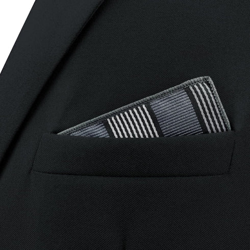 S&W SHLAX&WING Grey Men's Pocket Square Stripes Dark Gray for Suits 12×12...