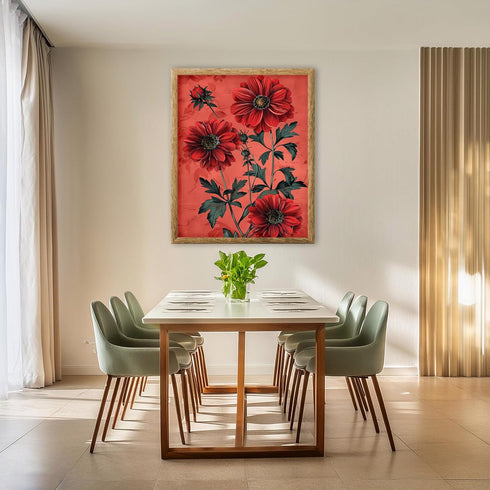 Posterizer 1 pcs-big red flowers with red background-Floral & Botanical Art-Abstract & Modern Art-Decor for Home & Office- UNFRAMED Wall Art...