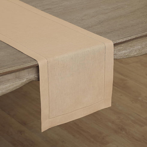 Solino Home Beige Linen Table Runner 36 Inch – 100% Pure Linen Classic Hemstitch Table Runner 14 x 36 Inch – Machine Washable Dining Table Runner ...