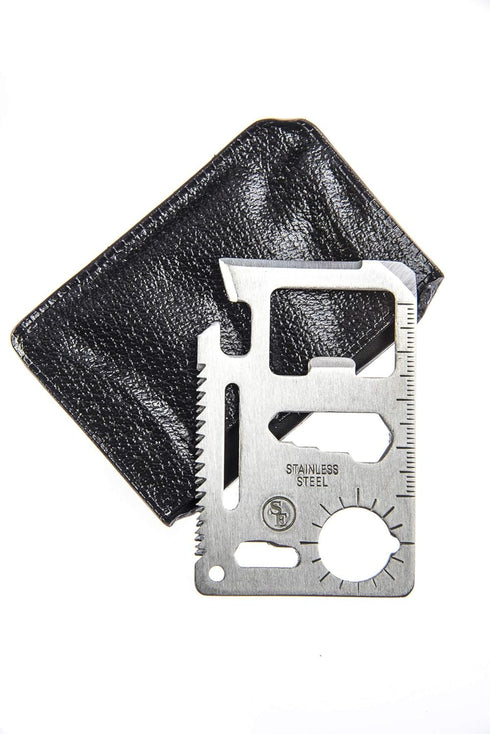 SE 11-Function Stainless Steel Survival Pocket Tool - Compact, Credit Card-Sized Multi-Tool with Leatherette Case - Ideal for Camping, Hiking, and...