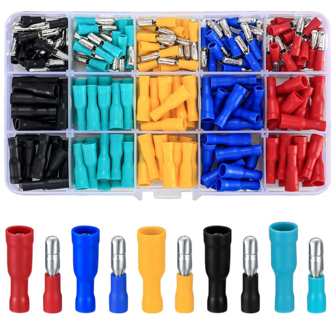 200 Pcs Bullet Connectors Male and Female, 22-16AWG Insulated Splice Female/Male Bullet Crimp Terminals Connectors, Electrical Bullet Crimp Wire C...