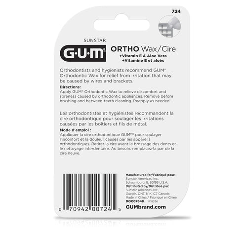 GUM Orthodontic Wax for Braces and Dental Devices - Soothing Dental Wax with Vitamin E and Aloe Vera - Clear Color and Refreshing Mint Flavor (6pk...