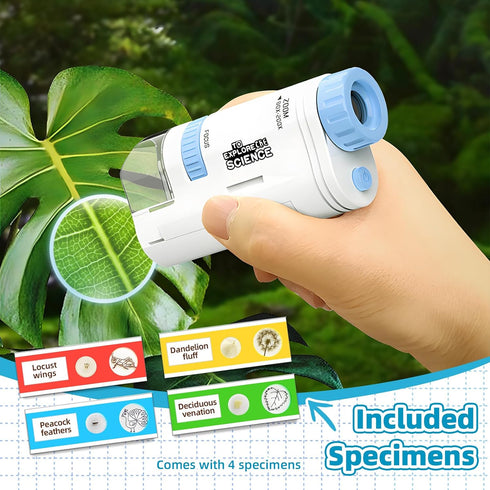 Microscope for Kids and The Miniscope Pocket Handheld for Children Portable Talking Science Gadgets with 4pcs Slides 80x-200x (Blue)...