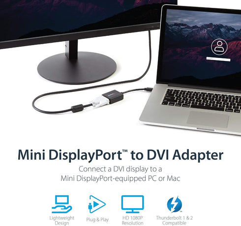 StarTech.com Mini DisplayPort to DVI Adapter - Mini DP to DVI-D Converter - 1080p Video - VESA Certified - mDP or Thunderbolt 1/2 Mac/PC to DVI Mo...