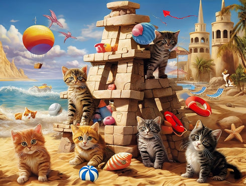 100 Pieces Jigsaw Puzzles for Adults - Cat Puzzles for Kids Ages 6-8 8-10 10-12 - Sandcastle Cats...