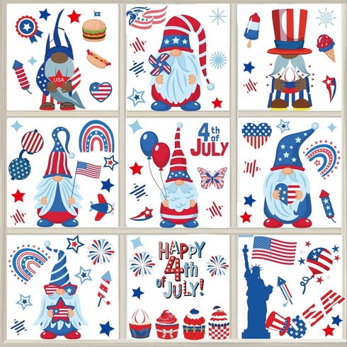 4th of July Gnome Window Clings Decorations 9 Sheets Patriotic Window Clings Red White and Blue Party Supplies Decor for Home School Office Classr...