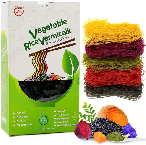 TANISA 5 Natural Vegetable Color Vermicelli Rice Noodles, Gluten Free Ramen Noodles, Non GMO, Low Carb Noodles, Impressive Meals for Family (0.8mm...