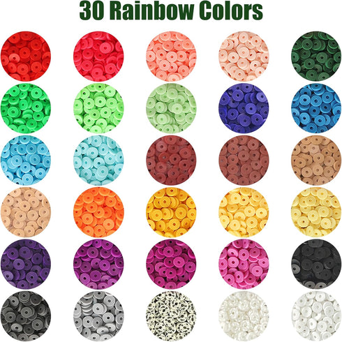 YMSDZHL 7200pcs Clay Bead for Bracelet Making Kit, 30 Colors Spacer Heishi Beads Flat Round Polymer Clay Beads with Jewelry Making Supplies Beads,...