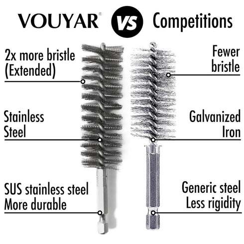 6pcs Extended Copper Tube Pipe Cleaner, 1/2” 3/4” 1” Pipe Cleaning Brush Set, Stainless Steel Wire Bore Brushes for Power Drill, 1/4 Inch Hex Shan...