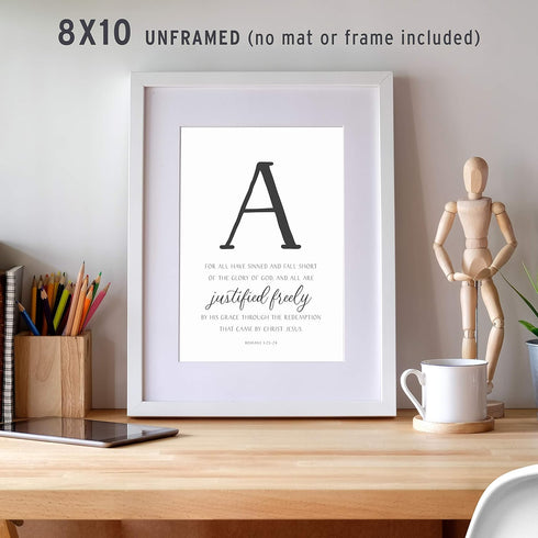 Grace Christian Wall Art Set of 5 | Black and White Bible Verse Prints 8x10 Unframed | Scripture Posters for Home | Christian Wall Decor Made in U...