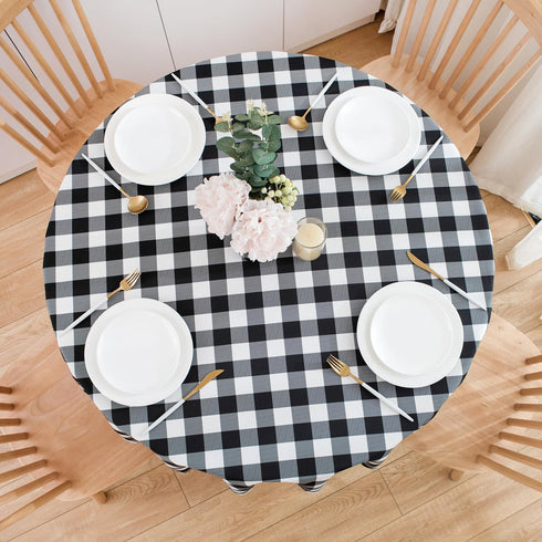 MANGATA CASA Black Gingham Round Tablecloth-Checkered Table Cloth Waterproof Kitchen & Table Linens-Polyester Buffalo Plaid Wrinkle Free Table Cov...