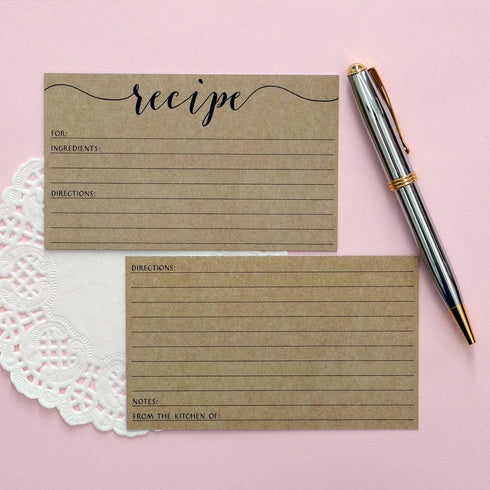 Recipe Cards - Size 3x5 - Small Kraft Brown Lined Kitchen Note Card for Recipe Box - Set of 50...