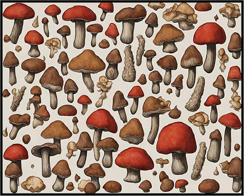 Posterizer 1 pcs- Red and brown mushrooms on a white background-Floral Botanical Art-Kitchen & Bar Art- Gift for Men Women -decor for Bedroom, Off...