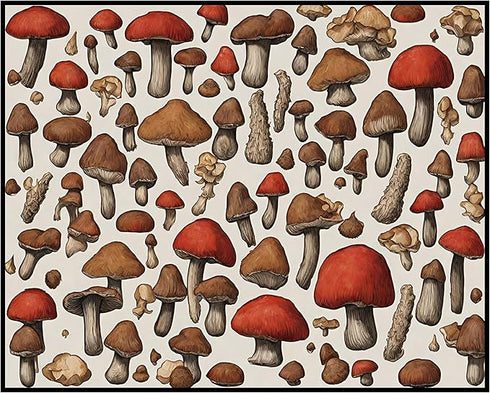 Posterizer 1 pcs- Red and brown mushrooms on a white background-Floral Botanical Art-Kitchen & Bar Art- Gift for Men Women -decor for Bedroom, Off...