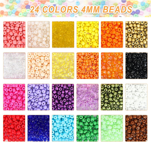 QUEFE 1800pcs 4mm Glass Seed Beads, 24colors, 480pcs Black and White Alphabet Beads Handcrafting Beads Craft Beads Kit for Jewelry Making, Bracele...