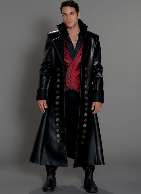 McCall's Patterns MCC 7821 McCall's M7821 MWW Sewing Pattern Men's Wide Lapel Long Leather Coat & Laced Back Vest Costume, Size 38-44...
