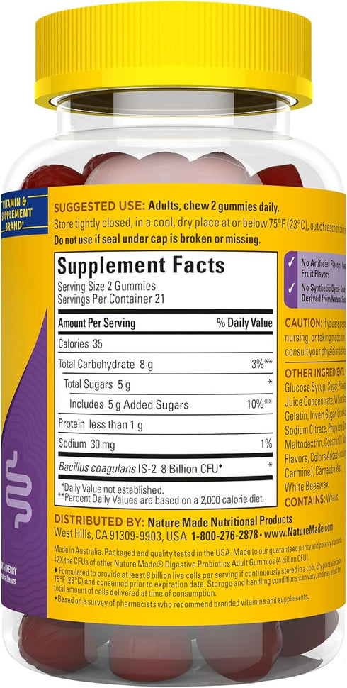 Nature Made Ultra Strength Digestive Probiotics, Probiotics for Women and Men, 42 Probiotic Gummies, 21 Day Supply...