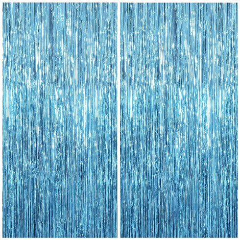 KatchOn, XtraLarge, Blue Foil Fringe Curtain - 8x3.2 Feet, Pack of 2 | Blue Backdrop Curtain for Under The Sea Party Decorations | Ocean Backdrop ...