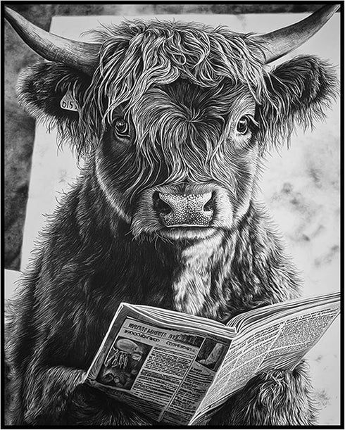 Posterizer 1 pcs-funny cute highland cow reading on toilet 1-Bathroom Restroom Art-Art for Animal Lovers-Decor for Home & Office- unframed wall ar...