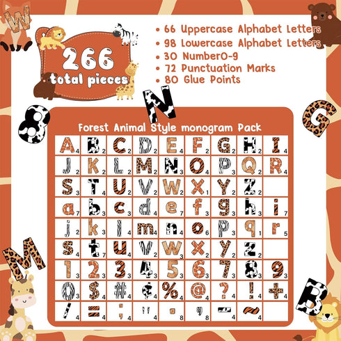 266 Pcs Animal Prints Letters Cutout Safari Classroom Decorations Letters Letter and Number Combo Pack Set for Kids Bulletin Board Display Home Sc...