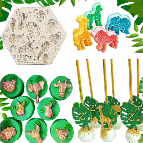 JeVenis Set of 5 Jungle Safari Animal Cake Mold Jungle Safari Animal Cupcake Decoration Jungle Animals Cookie Cutters Jungle Safari Animal Cake De...