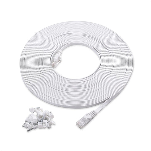 Cable Matters Cat6 Snagless Long Flat Ethernet Cable 50 ft in White with Nail-in Cable Clips...