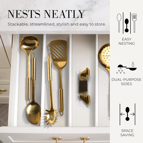 Gold Magnetic Measuring Spoons with Leveler - Featuring 8-Piece Upgraded Style, Dual-Sided, Stackable, Stainless Steel Gold Measuring Spoons Set -...
