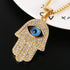 HZMAN 18k Gold Plated Iced Out CZ Stainless Steel Blue Evil Eye Beads Fatima Hamsa Hand Pendant Necklace...