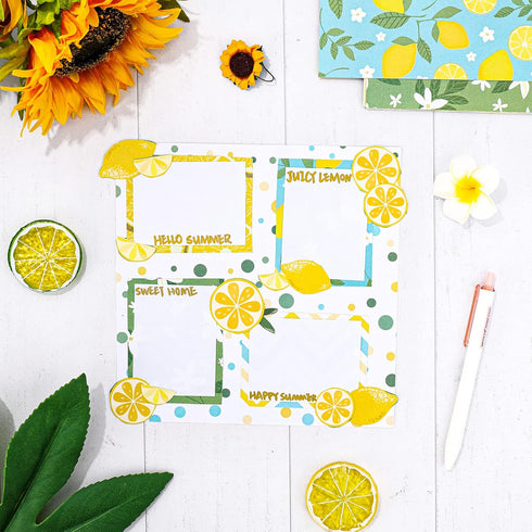 Whaline 24 Sheets Lemon Pattern Paper Summer Holiday Scrapbook Specialty Paper Double Sided Decorative Craft Paper For DIY Card Making Photo Album...