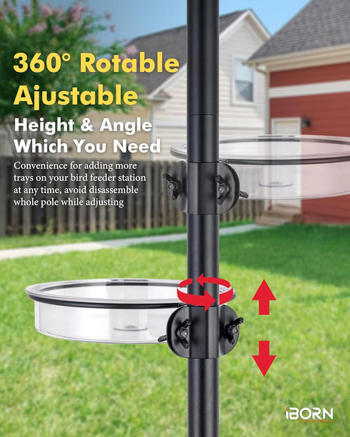 iBorn Bird Feeders Station Water Tray and Ring for 1” Pole Stand Station Outdoor Accessory for Humming Bird Feeders for Outside,5SECOND to Install...