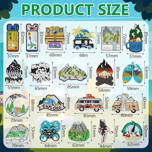 Siifert 20 Pcs Camping Diamond Painting Keychain Kits with Tools 5D DIY Diamond Art Pendants Cute Hanging Camping Drill Diamond Painting Key Chain...