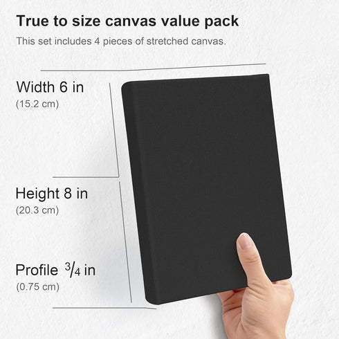 PHOENIX Black Stretched Canvas, 6x8 Inch/4 Pack - 3/4 Inch Profile, 8 Oz Quadruple Gesso Primed 100% Cotton Blank Black Canvases for Acrylic, Oil,...