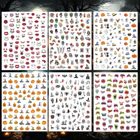 Terror Halloween Nail Art Stickers Decals Pumpkin Mouth Nail Decals 3D Self-Adhesive Skull Clown Face Nail Supplies Bat Spider Web Design Nail Art...