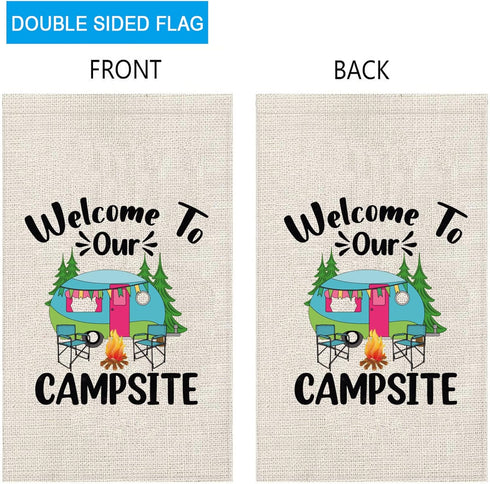 ZJXHPO Camping RV Flag Camping Lover Yard Flag Welcome To Our Camper Garden Flag RV Camping Decor Happy Camper Sign (welcome campsite)...