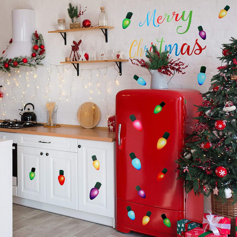 91 Pieces Christmas Wall Stickers Christmas PVC Merry Christmas Lights Bulb Wall Decals for Christmas Decoration...