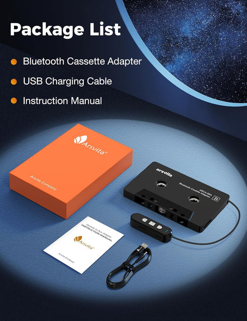 arsvita 5.1 Bluetooth Cassette Adapter, Car Audio Bluetooth Cassette Receiver, Cassette Bluetooth Adapter for Car Support Micro SD Card, Hands-Fre...